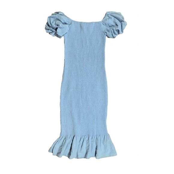 Baltic Born Alana Smocked Midi Dress Blue Stretch Off Shoulder Size M Worn once - Picture 7 of 10